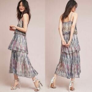 Anthropologie Dress Meadow Rue Boho Josie Tiered Maxi Fairy Multi Bohemian Sz 10